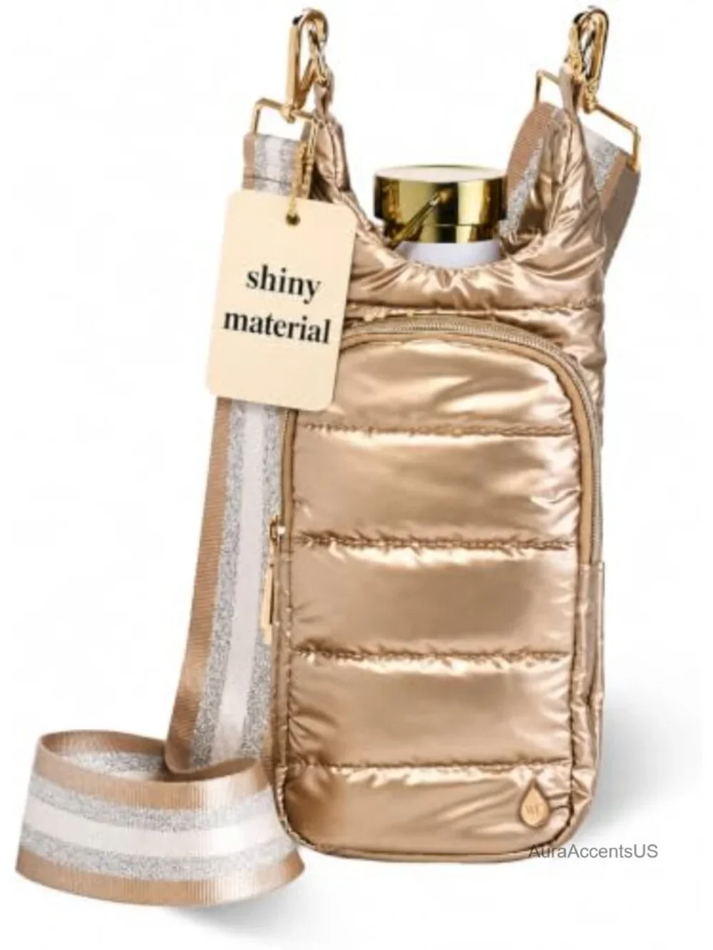 Quilted Water-Resistant Crossbody Water Bottle Holder with Phone Pocket, Fits